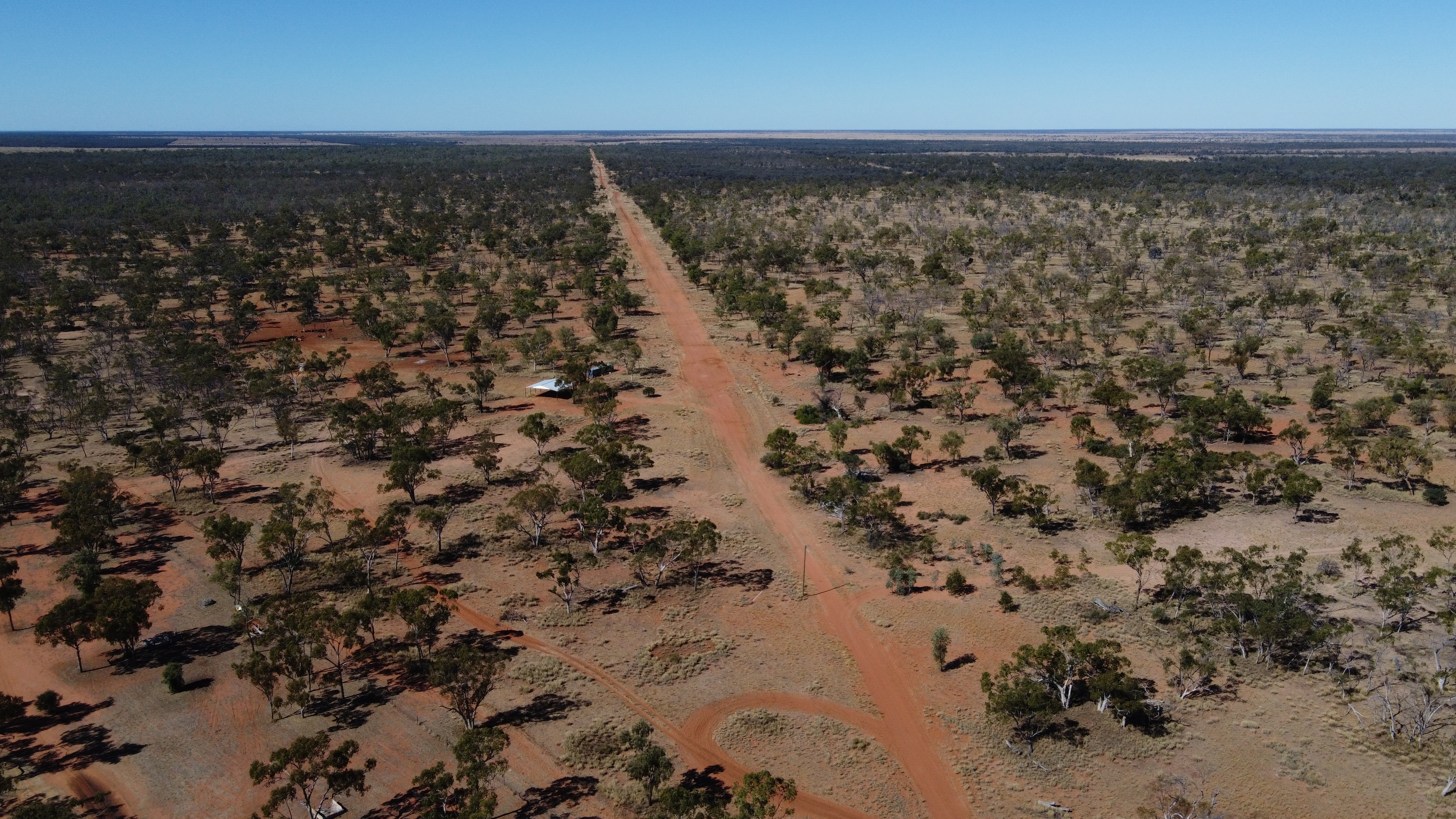 Outback dirt road drone view Queensland